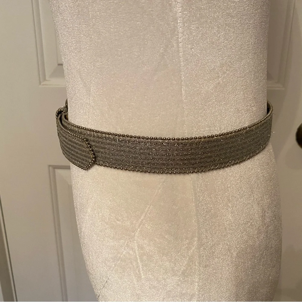 THE ICING BELT SILVER SPARKLE GLITTER METALLIC BEADED EDGES VINTAGE SIZE L